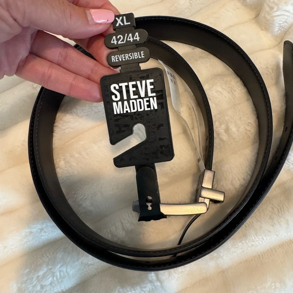 Steve Madden Men's Casual Leather Belt Black/Brown 42 Inch NEW
